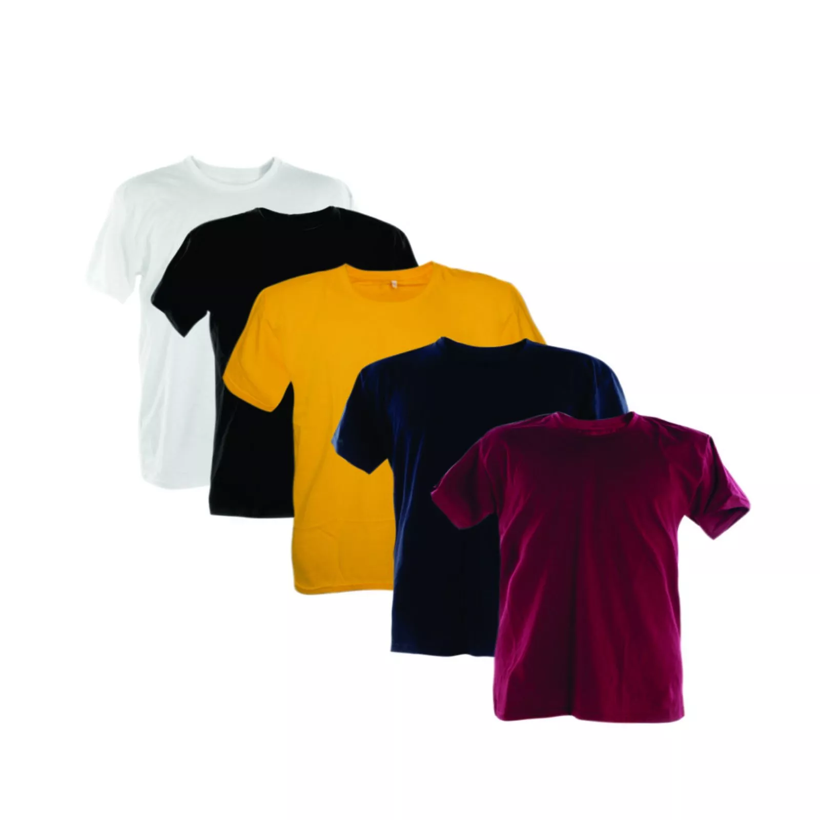 Kit 5 Camisetas 100% Algodão Vinho, Marinho, Ouro, Preto, Branco